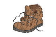 Old shabby boot color engraving