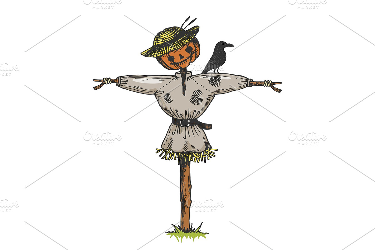 Scarecrow color sketch engraving in Objects - product preview 8