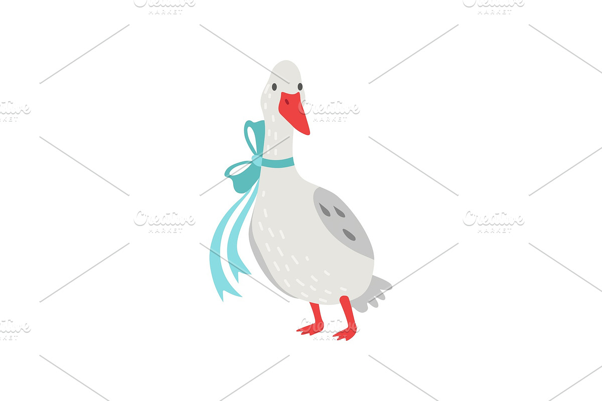 Cute White Goose Cartoon Character in Illustrations - product preview 8