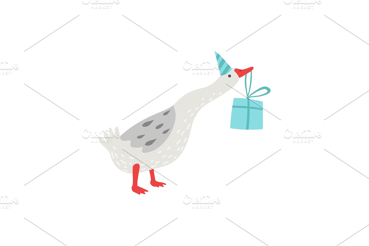 White Goose Holding Gift Box in Its in Illustrations - product preview 8