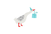 White Goose Holding Gift Box in Its