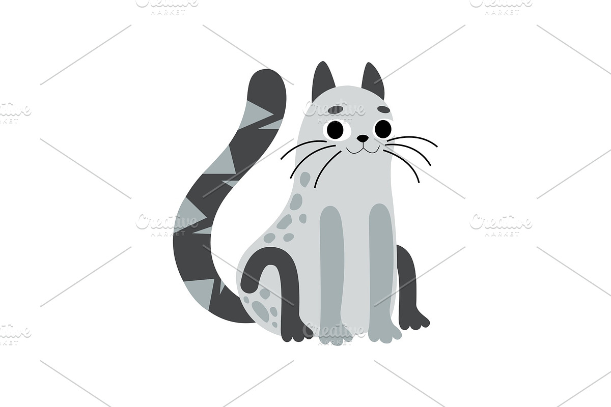 Grey Funny Cat, Cute Animal Pet in Illustrations - product preview 8