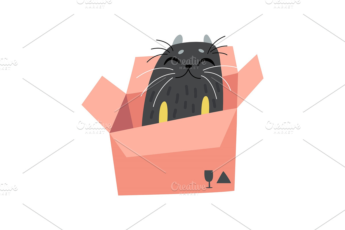 Black Funny Cat Sitting in in Illustrations - product preview 8
