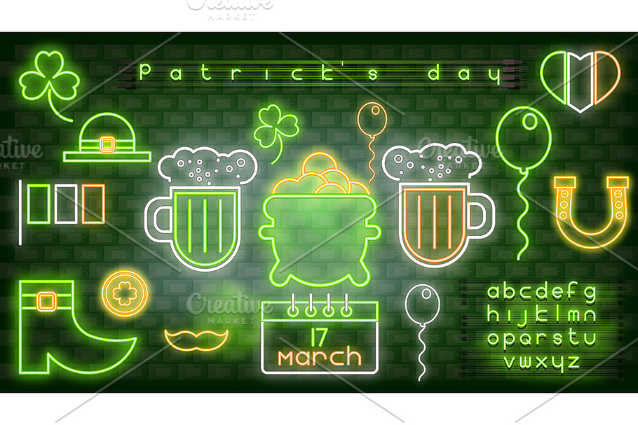 Neon Icons for Patrick's Day