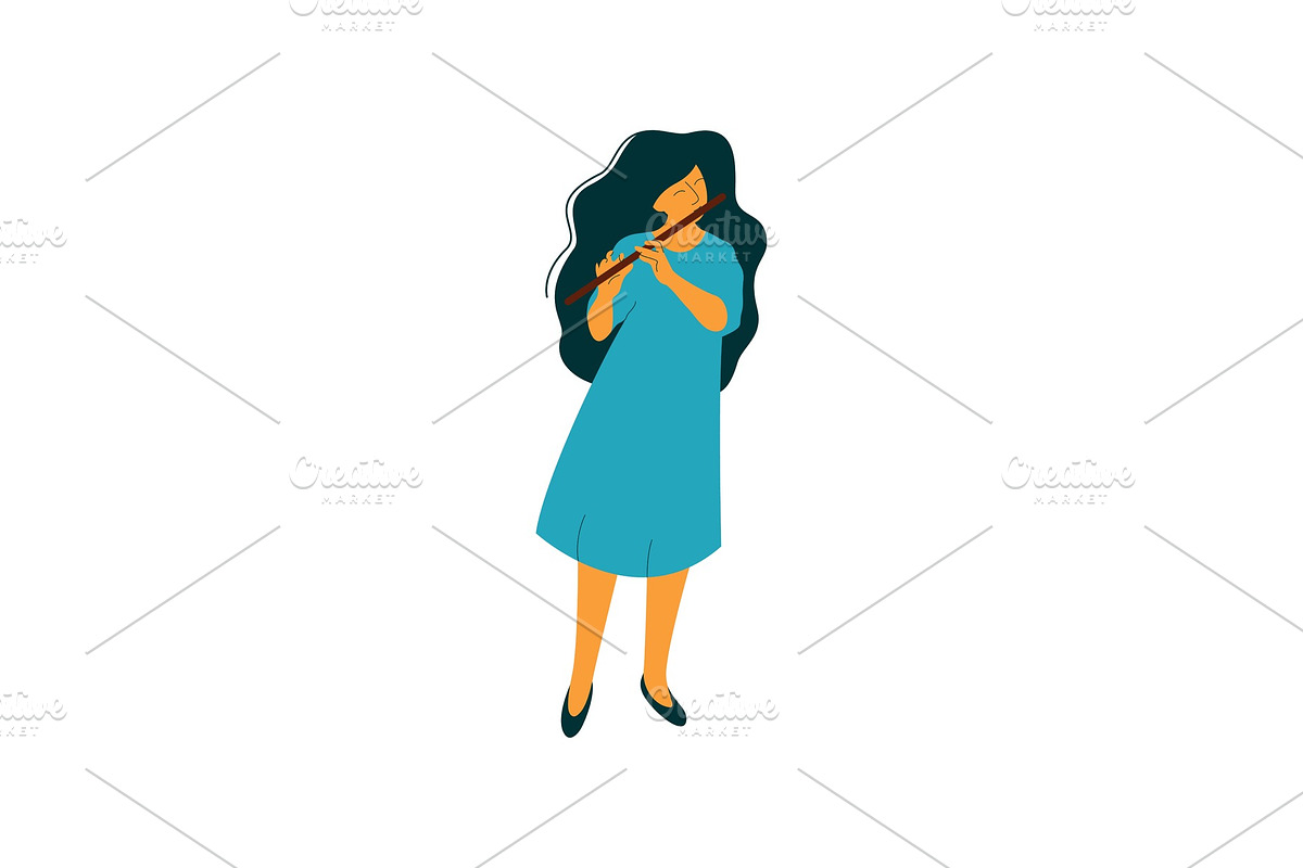 Young Woman Playing Flute, Female in Illustrations - product preview 8