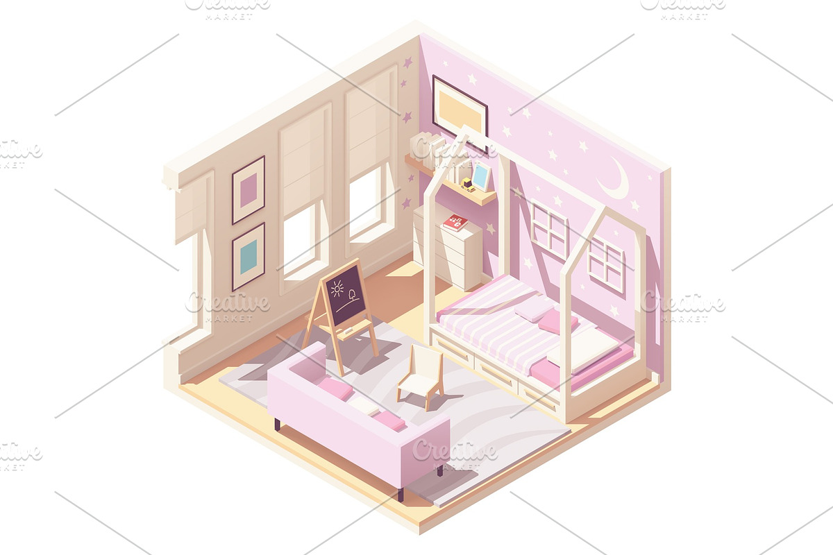 Vector isometric children's room in Illustrations - product preview 8