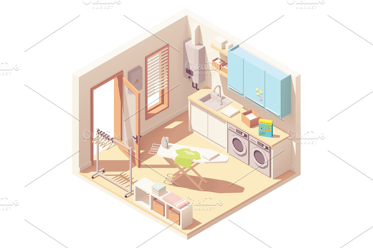 Vector isometric laundry room in Illustrations - product preview 8