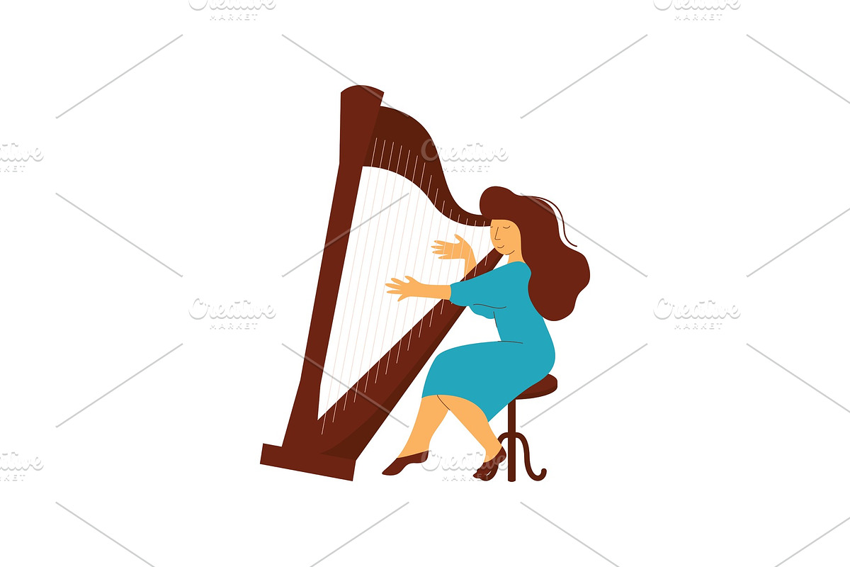 Female Musician Playing Harp in Illustrations - product preview 8