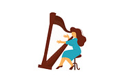 Female Musician Playing Harp