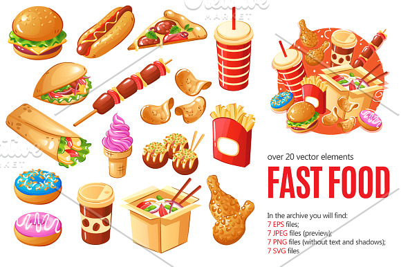 Delicious Fast Food Set in Illustrations - product preview 3