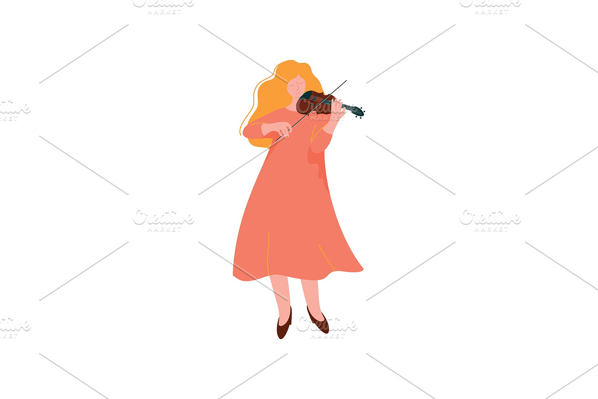 Young Woman Playing Violin, Female in Illustrations - product preview 8
