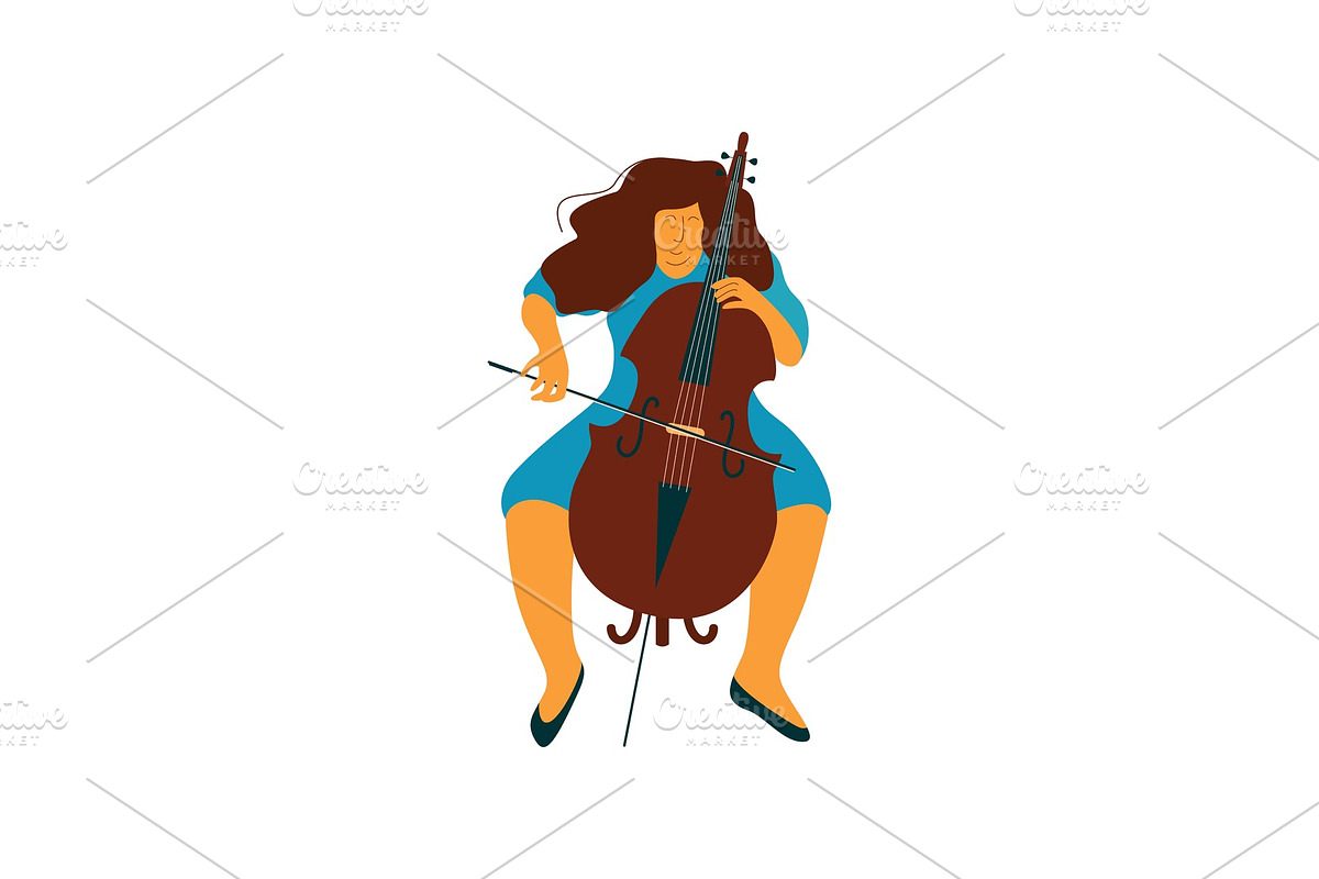 Young Woman Playing Cello, Female in Illustrations - product preview 8