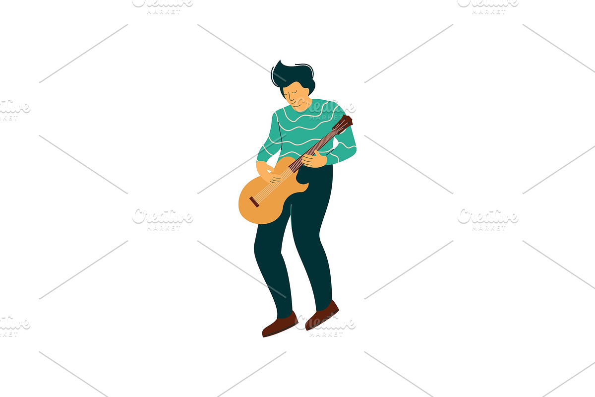 Young Man Playing Acoustic Guitar in Illustrations - product preview 8