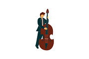 Young Man Playing Double Bass, Male
