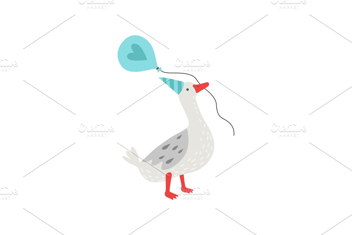 Cute White Goose Holding Balloon in Illustrations - product preview 8