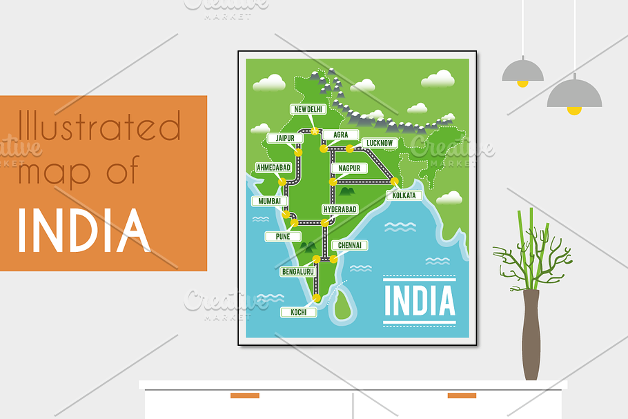 Illustrated map of India in Illustrations - product preview 8