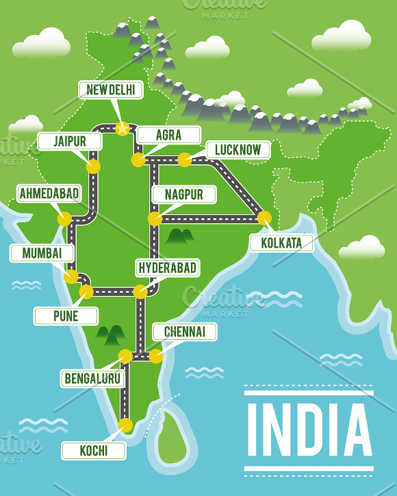 Illustrated map of India in Illustrations - product preview 1
