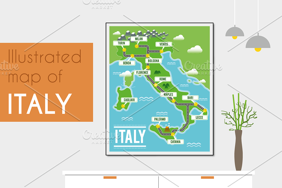 Illustrated map of Italy