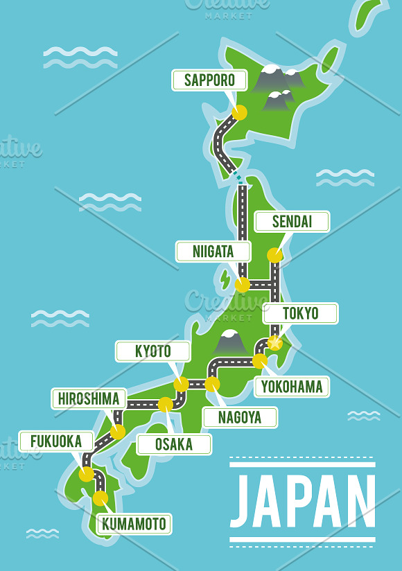 Illustrated map of Japan in Illustrations - product preview 1