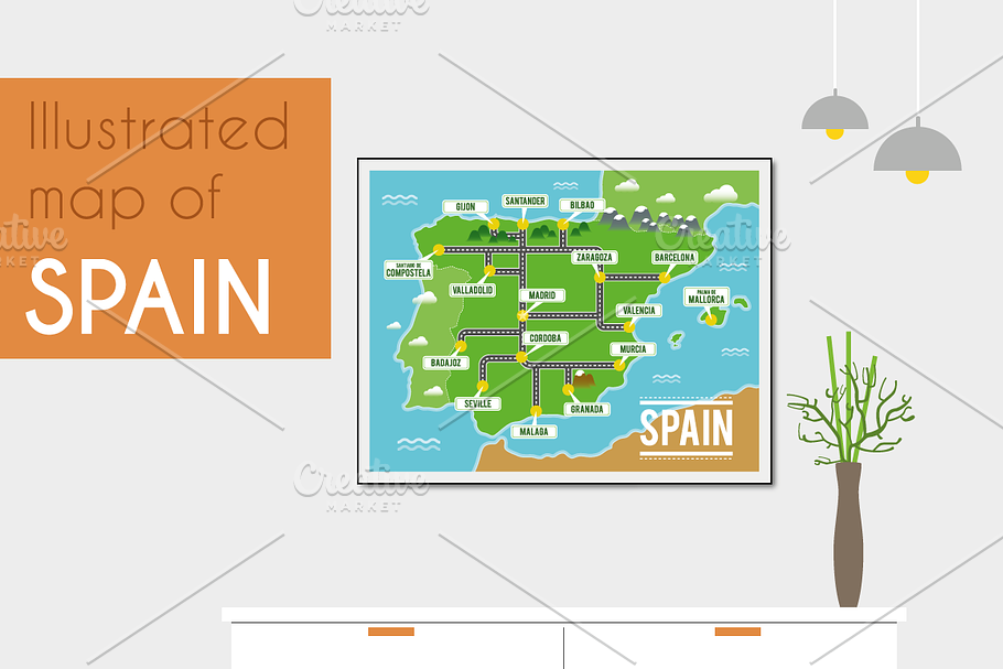 Illustrated map of Spain