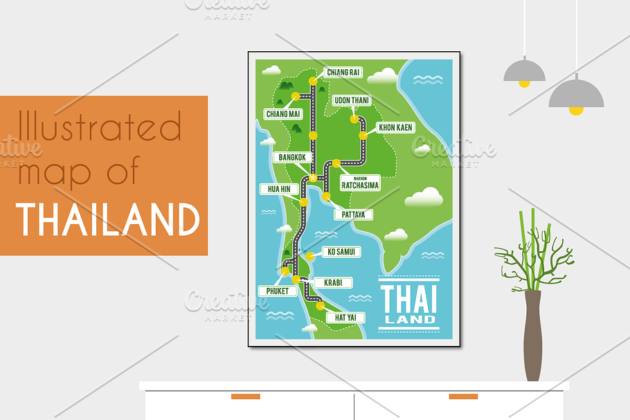 Illustrated map of Thailand in Illustrations - product preview 8