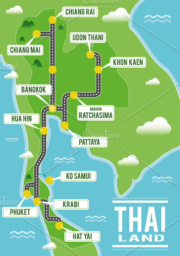 Illustrated map of Thailand in Illustrations - product preview 1