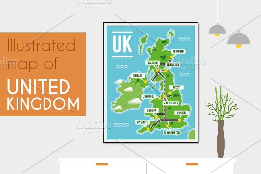 Illustrated map of United Kingdom in Illustrations - product preview 8