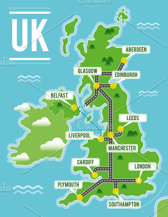 Illustrated map of United Kingdom in Illustrations - product preview 1