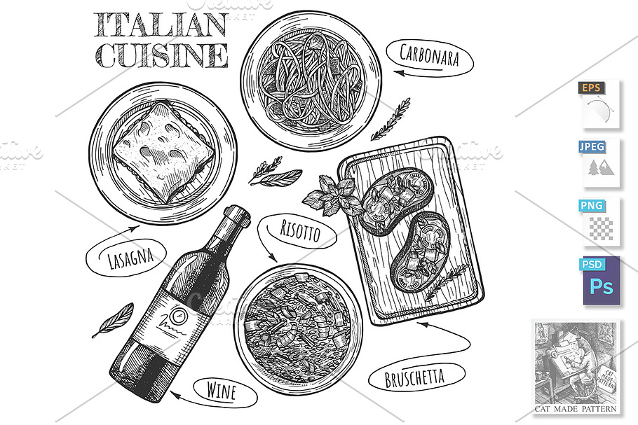 Collection of classic Italian menu