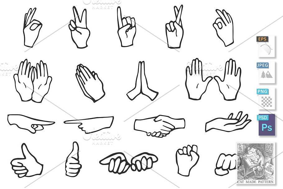 Hand motions icons set