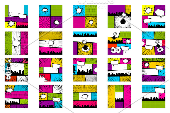 20 SET Comic Book Pop art background in Illustrations - product preview 2