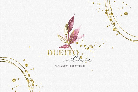 Duetto - gold watercolor leaf set in Illustrations - product preview 11