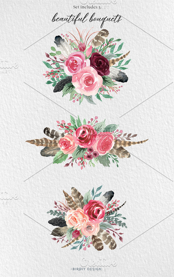 Rustic Watercolor Floral Design Kit in Illustrations - product preview 4
