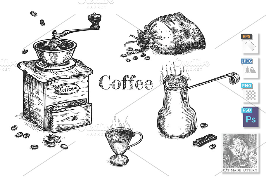Turkish coffee making steps in Illustrations - product preview 8
