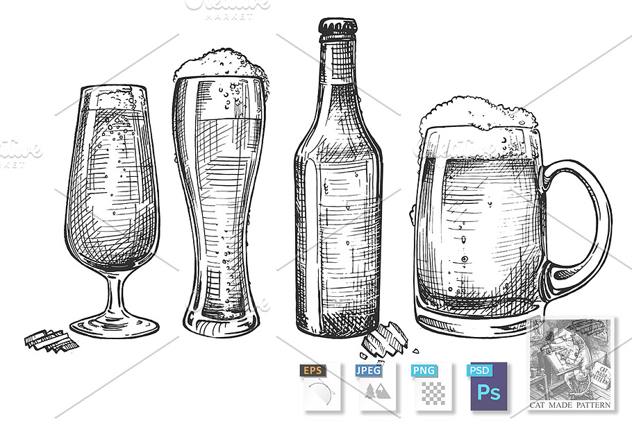 Set of beer glasses and bottle in Illustrations - product preview 8