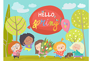 Cute little girls meeting spring in