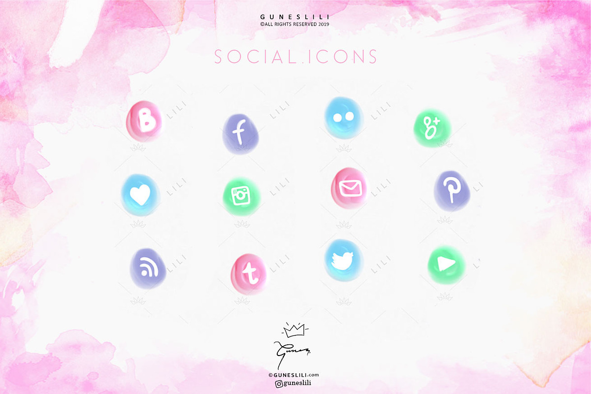 Cute Social Media Buttons in Cute Icons - product preview 8