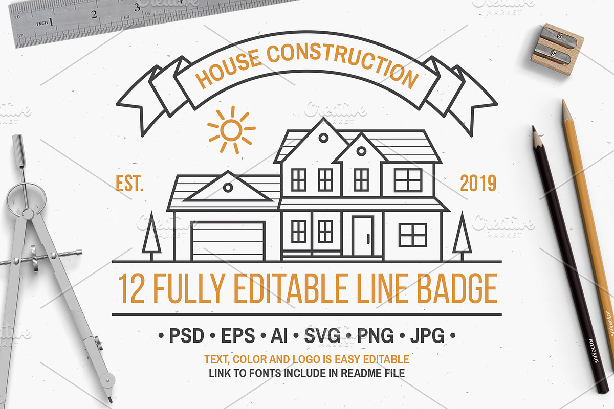 House Construction line badge in Logo Templates - product preview 8
