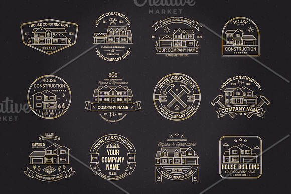 House Construction line badge in Logo Templates - product preview 7