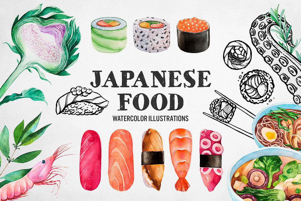 Japanese Food. Watercolor and Ink. in Illustrations - product preview 8
