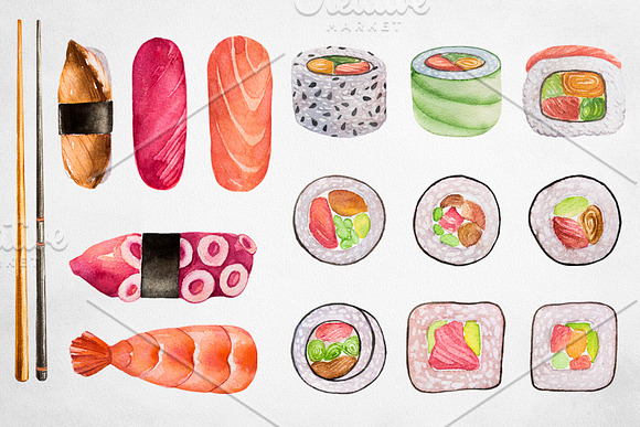 Japanese Food. Watercolor and Ink. in Illustrations - product preview 1