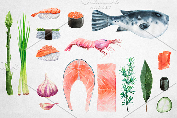 Japanese Food. Watercolor and Ink. in Illustrations - product preview 3