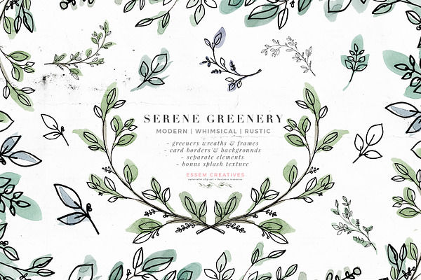 Serene Greenery Watercolor Clipart