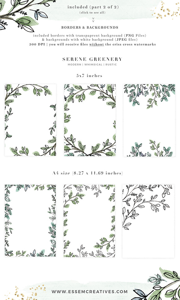Serene Greenery Watercolor Clipart in Illustrations - product preview 4