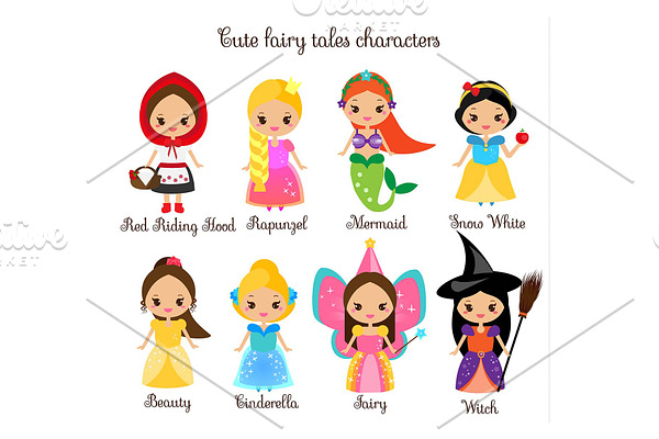 Cute kawaii fairy tale characters