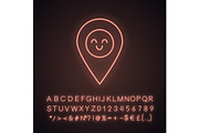 Smiling map pin neon light icon