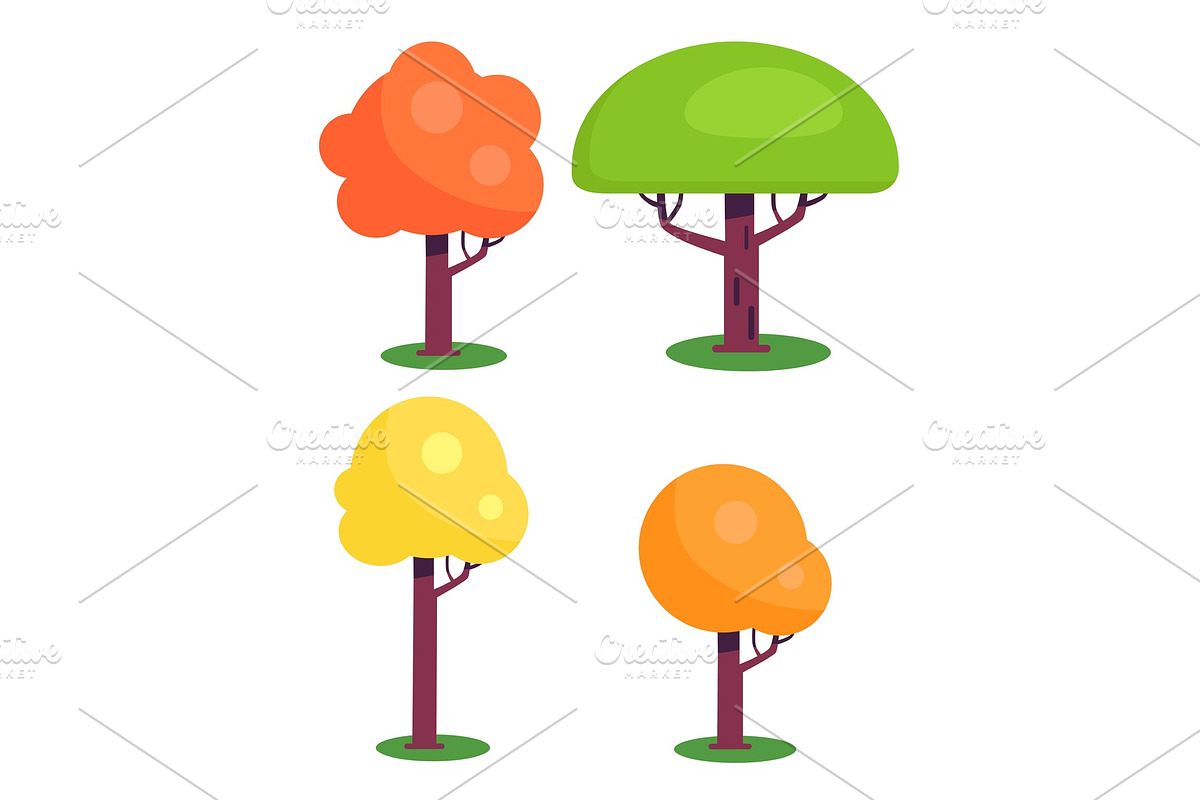 Set of Colorful Trees with Red Green in Illustrations - product preview 8