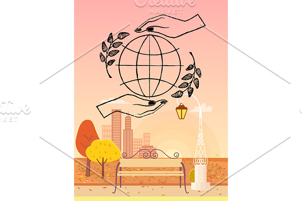Planet Protected by Hands Vector