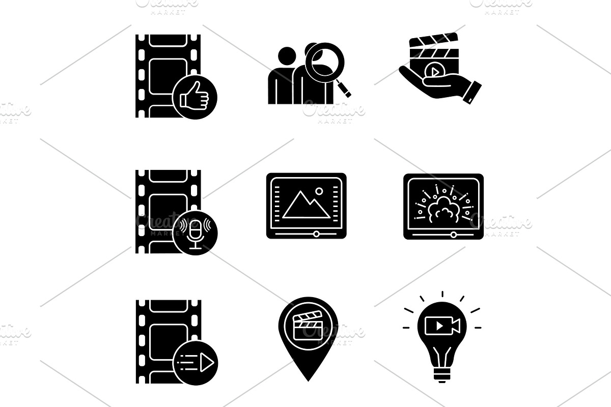 Film industry glyph icons set in Icons - product preview 8