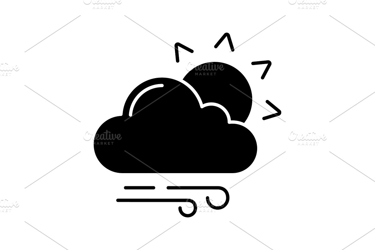 Partly cloudy and windy glyph icon in Icons - product preview 8